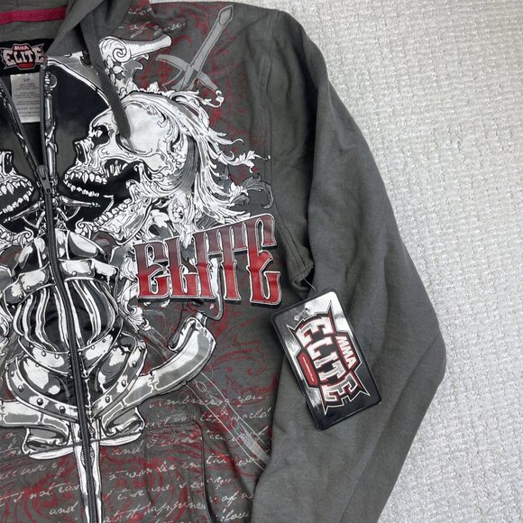 NWT MMA Elite Hoodie Gray Full Zip Up Small Y2K Goth Skull Punk Affliction Style - Picture 4 of 16